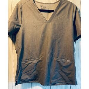 Figs Scrub Top Technical Collection Medium Gray 3 Pockets V Neck Size L
